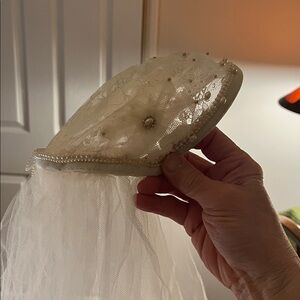Antique Lace  and seed pearls Bridal Cap veil wedding veil